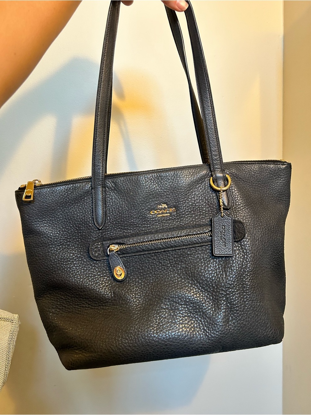 Coach Black Pebbled Leather Tote with Gold Hardware